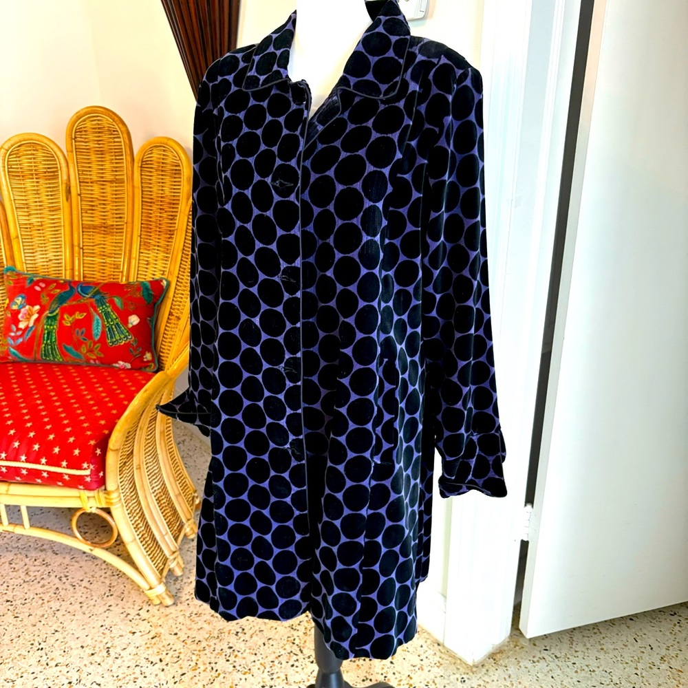 XILINGSHI Jane Legan Design VINTAGE Silk Blue with Black Velvet Dots! Excellent